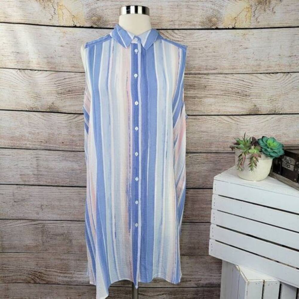 Two by Vinceโ Camuto Pastel Striped Button Down Sleeveless Duster Cover Up Large